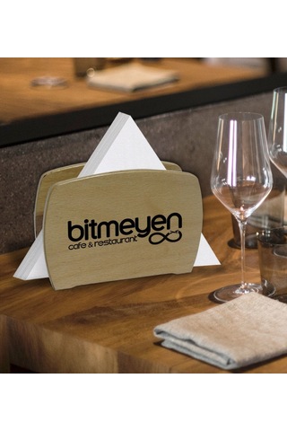 Bk Gift Restoran & Cafe & Barlara Özel Logolu Lüks Ahşap Peçetelik 50 Adet