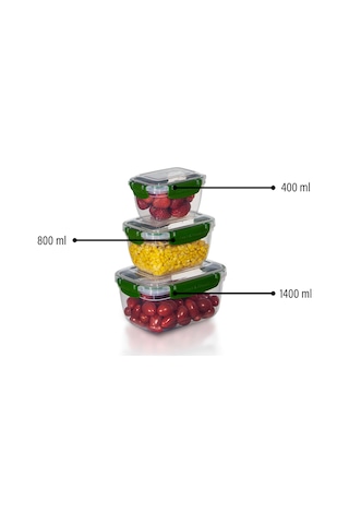 3'lü Master Dikdörtgen Saklama Kabı 400 ML - 800 ML - 1400 ML 001