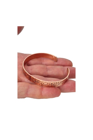 Saf Bakır Bileklik, Dövme Desenli Düz Bilezik 310-7 Bakır