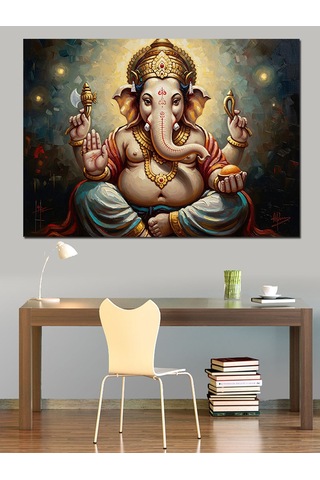 Hint Tanrısı Ganesha Mistik Portre Dekoratif Kanvas - Mdf Ahşap Tablo