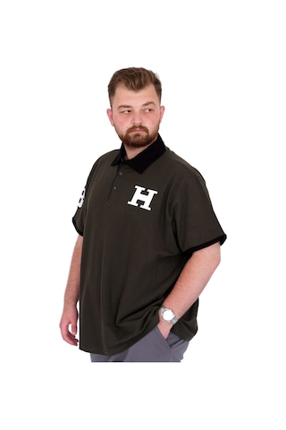 Mode Xl Büyük Beden Erkek T-shirt Polo Yaka H Brouded U25312 Haki Haki