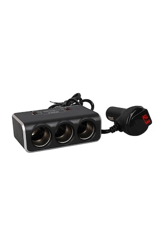 Olesson 1639 12-24v Çift Usb Girişli Hızlı Şarj Destekli 120w 80cm Kablolu Dijital Voltaj Ekranlı 3 Lü Araç Çakmak Çoklayıcı Diğer