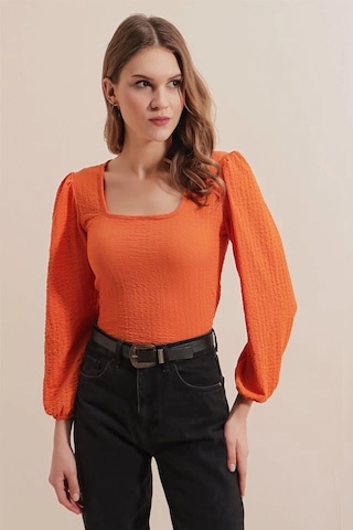 Defymoda 0442 Uzun Kollu Bluz - Turuncu Turuncu
