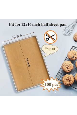 Maoyaya 100 Adet 12x16 Ağarsız Parşömen Kağıdı, Fırın Ve Kurabiye Pişirme İçin, Ahşap Mutfak Malzemeleri Ahşap