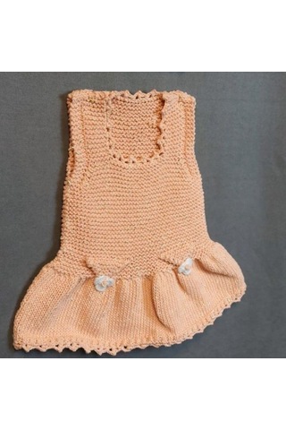 Uretti - Talia 8659 1005 El Örgüsü Koton İp Kız Çocuk Elbise - Bandana Takım - 1 Yaş / Gülkurusu Gülkurusu