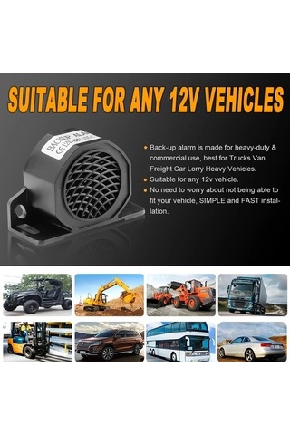 Pazly Drimore Siyah 110db Ters Geri Alarm, 3 Muzikli, 12v/24v Araba/kamyon Alarm Sistemi, Yüksek Sesli, Abs Malzemeli