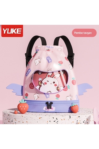 Aurora Çocuk Kuru Ve Islak Ayırma Karikatür Plaj Sırtçantasısu Geçmez Sırtçantasıpembe Tavşan Pembe