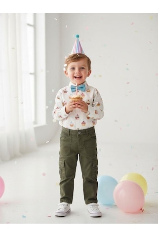 Zekids Erkek Çocuk Pamuklu Kumaş Kargo Cepli Pantolon-16868 Haki