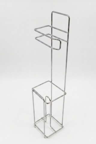 Parlak Silver Metal Ayaklı Tuvalet Kağıtlığı Ve Yedek Rulo Standı Modern Wc Kağıtlık