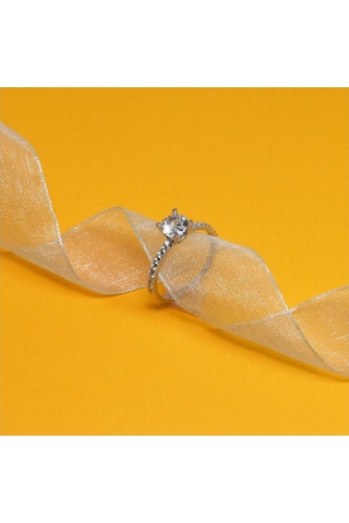 Brezza Lusso Jewelry Gümüş Yarımtur Tektaş Zirkon Taşlı Bayan Yüzük
