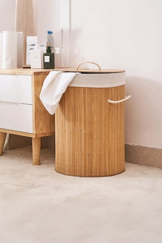 İronika Bambu Kirli Çamaşır Sepeti Halatlı Bambu Çamaşır Oyuncak Sepeti Yuvarlak Açık Kahverengi