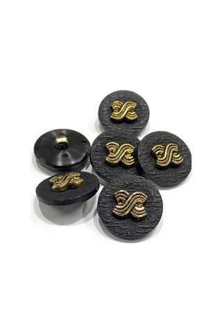 Trençkot Ceket Düğmesi / Kabartma Gold Detaylı / Siyah 2,2 Cm / Kod:2620