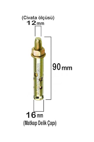Aletçantam Çelik Dübel Gömlekli 12x90 (16mm) - 10 adet