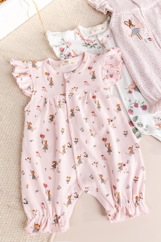 Babymod Üçlü 100% Pamuk Yazlık Kız Bebek Tulum Çok Renkli