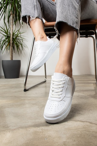 Günlük Unisex Sneaker Bağcıklı Hafif Kalın Tabanlı Spor Ayakkabı 1004 Beyaz