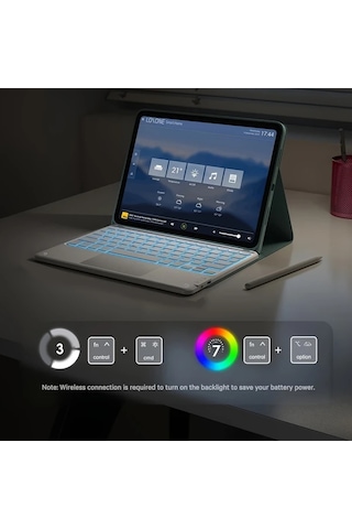 Honeybeeshop İpad Uyumlu 10 11 Nesil A16 İçin Klavyeli Kılıf 7 Renkli Aydınlatmalı Çıkarılabilir Klavye Ve Dokunmatik Ped İpad Uyumlu 9 8 10 11 Pro 1 4 Nesil Air 3 4 5 İçin Siyah