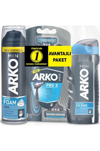 Arko Men Cool Tıraş Köpüğü + Tıraş Kolonyası + Tıraş Bıçağı Erkek Bakım Seti