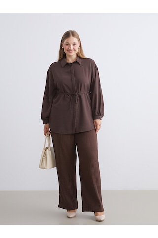 Lcw Modest Kahverengi Oversize Kadın Gömlek Tunik
