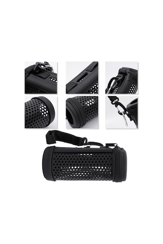 Kosona Jbl Flip5 İçin Siyah Eva+pu Deri Sabit Taşıma Kılıfı, Eldiven Kordonu Ve Dağcı Kanca İle Ses Geçirgen Delikli Tasarım