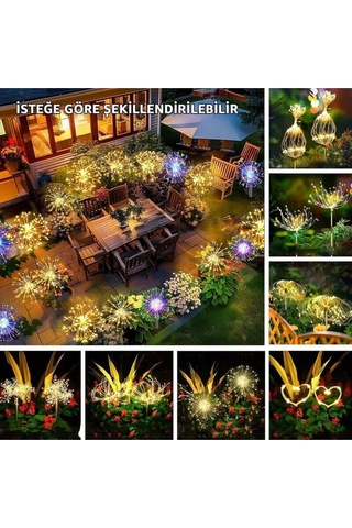 2'li 50 Tel 150 Led Güneş Enerjili Bahçe Aydınlatması Solar Bahçe Dekorasyon Direk Yol Aydınlatması Siyah
