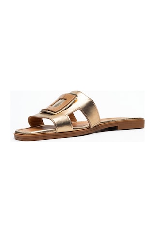 Luvishoes Luvi Shoes Millie Altın Hakiki Deri Tokalı Kadın Terlik Altın