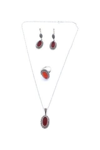 Ferizz 925 Ayar Ateş Taşlı Gümüş Set Gset-101