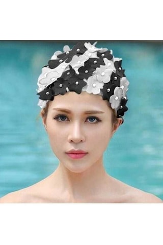 Artfulabode Yüzme Yapımı Üç Sones Siyah Kadınlar İnci İçin El Çiçek Boyutlu Bonesi Beyaz Kw Siyah - Beyaz