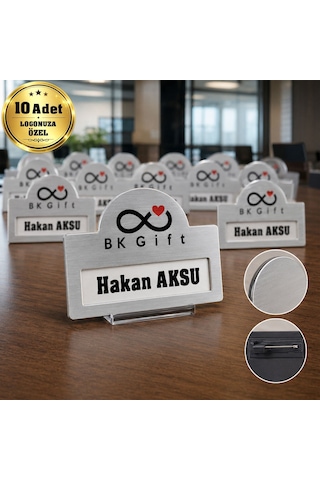 Logonuza Özel 10 Adet Kubbeli Metal Yaka İsimliği 7x4,7 Cm Altın/gümüş Renk Seçenekli Gümüş