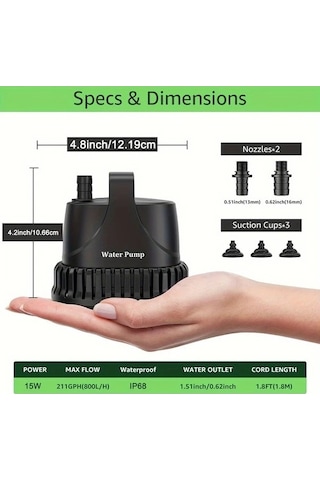 Fastbuy Fochsia Looyoou 800l/h Akışlı Dalgıç Pompası, 15w Sessiz Balık Tankı Pompası