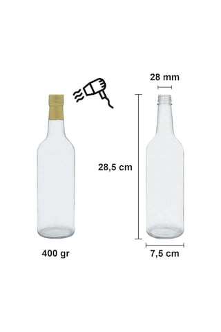 Afracam Standart Şeffaf 750 ML Sızdırmaz Kapaklı Ve Kapüşonlu Boş Cam Şişe 20 Adet