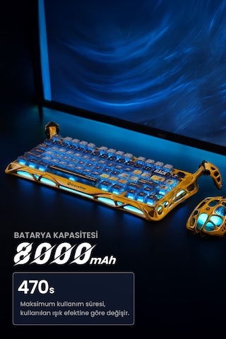 Gravastar Mercury K1pro+x Kablosuz Rgb Işıklı Mekanik Q Gaming Klavye Ve Optik Mouse Seti, Special E Optik