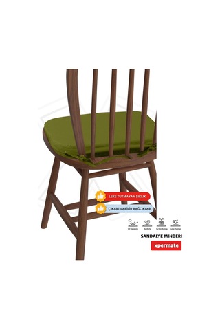2'li Sandalye Minderi Seti Oval 42x42x5 Cm Standart Fit, Fermuarlı Yıkanabilir Kılıf, Bağcıklı Kaymaz, Leke Tutmaz Oturma Minderi Yeşil Çok Renkli