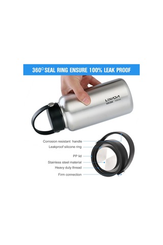 Lıxada 1050ml Paslanmaz Çelik Su Şişesi Sızdırmaz Spor Şişesi, 750ml Asılı Pot İle Bottle Only Gümüş