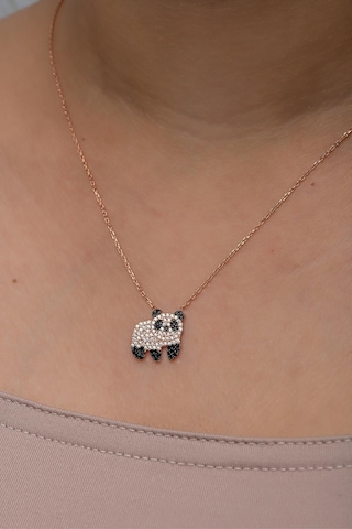 Nereze 925 Ayar Gümüş Rose Kaplama Zirkon Taşlı Panda Kolye