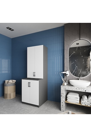 Aspen Çamaşır Ve Kurutma Makinesi Dolabı Banyo Dolabı Füme Beyaz Antrasit - Beyaz