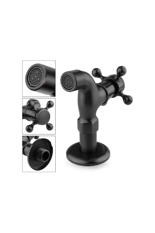 Novahub Suntek Antik Pirinç Çamaşır Musluğu, Siyah Siyah