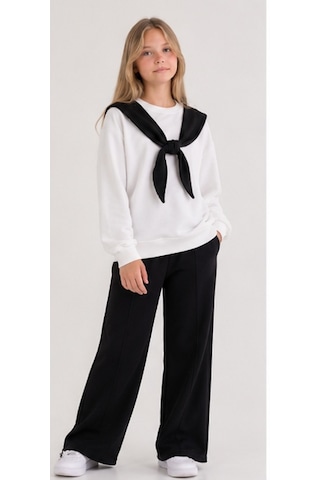 Mila Mood Kız Çocuk Ekru Sweatshirt Siyah Şal Detaylı Bol Paça Pantolon 2 Li Takım Siyah- Beyaz