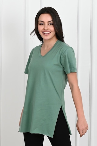 Kadın V Yaka Yırtmaçlı T-shirt 8783-22 001