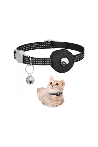 Geeroyoo Kedi İzleyici Kolye, Airtag Uyumlu Silikon Kılıf, Yansıtıcı Şeritli, Güvenli Kilit, Işıklı Ve Ayarlanabilir Siyah