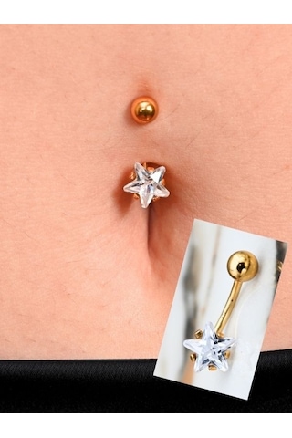 Gold Yıldız Zirkon Taş 8 Mm Zirkon Taş 316l Cerrahi Çelik Göbek Piercing-gbkpr66 Çok Renkli