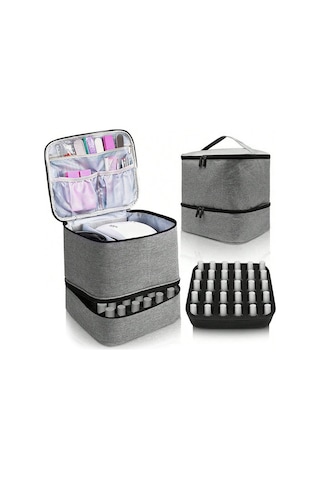 Reedark Üç Bölmeli Tırnak Çözümleme Seti, 30'lu Tırnak Boyası Depolama, Ağlı Cep, Taşınabilir El Çantası, Su Geçirmez Pu Kumaş, Gri Gri