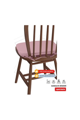 2'li Sandalye Minderi Seti Oval 42x42x5 Cm Standart Fit, Fermuarlı Yıkanabilir Kılıf, Bağcıklı Kaymaz, Leke Tutmaz Oturma Minderi Kiremit Pembe Çok Renkli