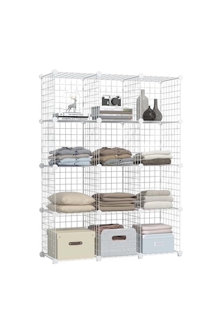 12 Bölmeli Beyaz Renk Metal Tel Portatif Organizer Oyuncak Dolabı