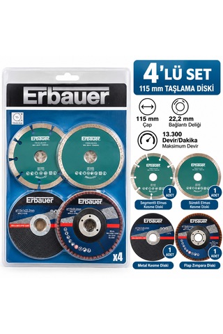 115 Mm Taşlama Diski Seti 4 Parça Elmas Kesme, Metal Kesme Ve Flap Zımpara Diskleri 22,2 Mm