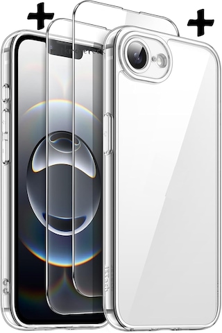 Apple Uyumlu iPhone 16e Kılıf Şeffaf Silikon + 9h Ekran Koruyucu Cam Set