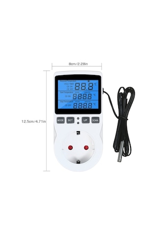 Çok Fonksiyonlu Dijital Termostatlı Priz - Isıtma/soğutma Modu, Zamanlayıcı, -40 C-120 C, 100-250vac, Eu Standart