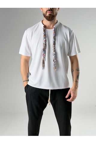 Cocopelli Ethno Fularlı Beyaz Erkek T-shirt Coc2852