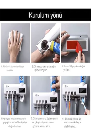 Uv Steril Diş Macunu Sıkacağı Dispenseri 4 Lü Diş Fırçası Tutucu