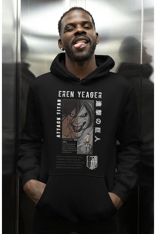 Sevbano Tasarım Eren Yeager Attack On Titan Baskılı Unisex Oversize Anime Siyah
