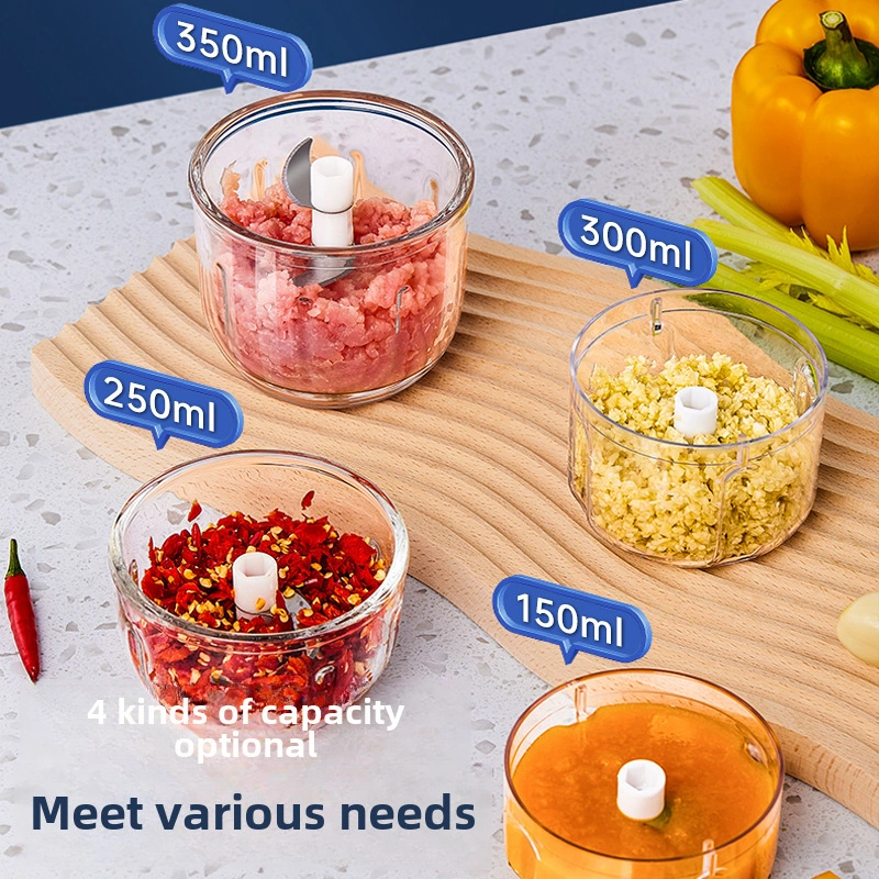 Kangvka Ev Kullanıma Elektrikli Sarımsak Crusher - 350ml Mavi Kalın Cam Kase + 6 Bladeslı Bıçak, Et Ve Sebzeleri Hızlı Çizer Diğer